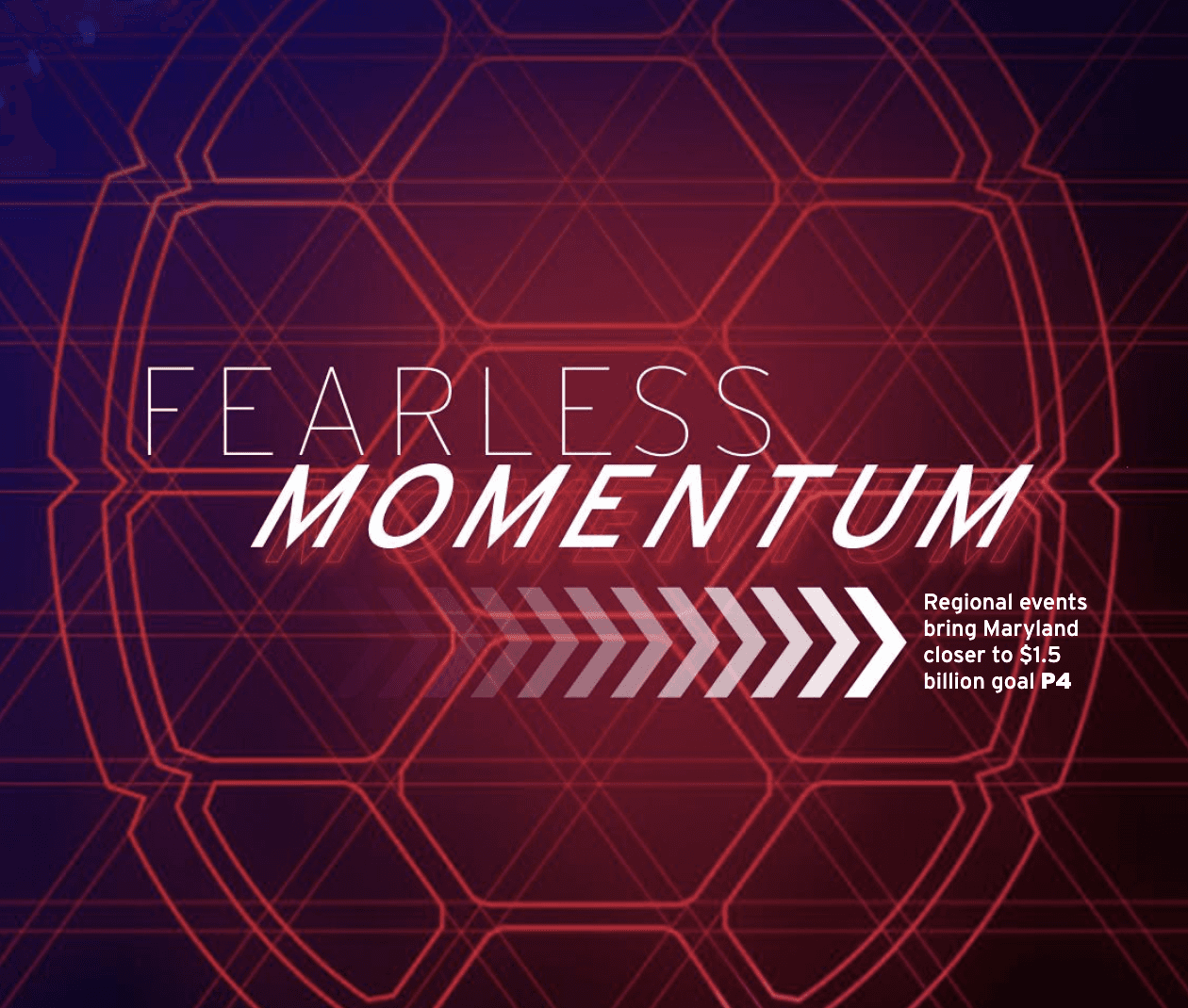 Cover of the Giving Newsletter March 2020 edition, with a red turtle shell and white heading that says 'Fearless Momentum Regional events bring Maryland closer to $1.5 billion goal P4'