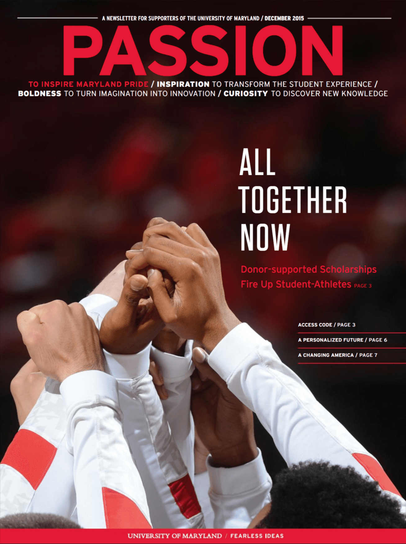 Cover of December 2015 Giving Newsletter. A group of people holding hands
