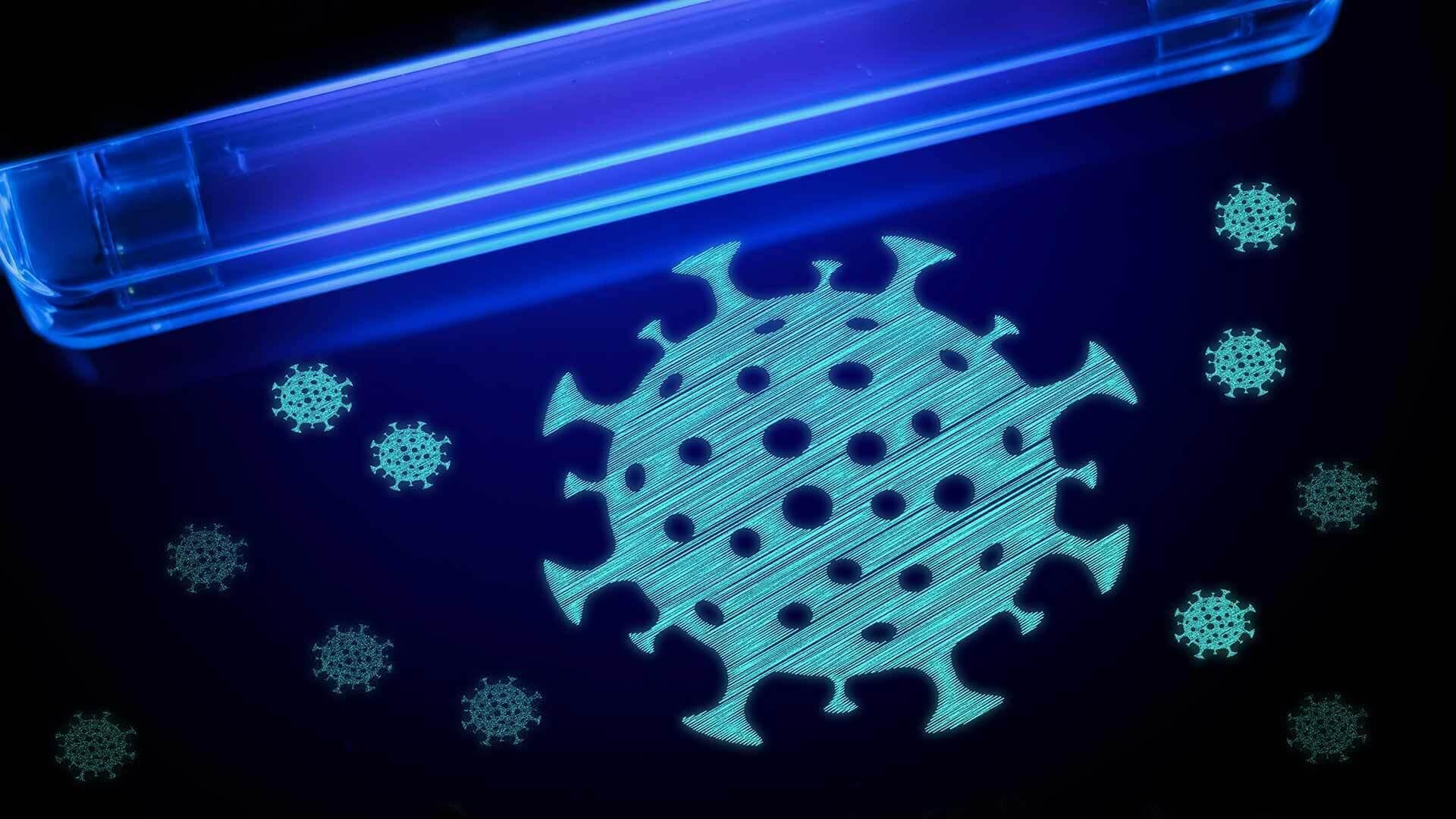 Illustrated COVID viruses under UV light